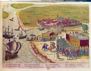 Zdobycie fortu Brielle w 1572 Hollande. Rycina z XVII wieku B.N. Paryż