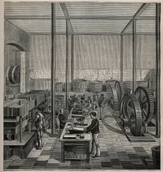 Celuloid: produkcja celuloidu. Grawer z 1885 roku w „Les arts et metiers illustres” Adolphe BITARD.