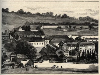 Central House of Clairvaux (więzienie Clairvaux) - Szampania-Ardeny - grawerowanie w „” PATRIE” - PACUREQUIREQUE OPIS FRANCJI W 6 TOMACH PRZEZ LUCIENA HUARDA - koniec XIX wieku