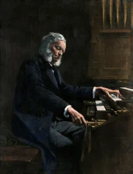Cesar Franck (1822-1890) grający na organach w kościele Saint Clothilde w Paryżu (Francja) - kolorowa ilustracja