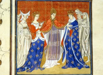 Karol IV Piękny i Biały Burgundii - Miniatura Średniowiecza (ref. 512, 345v): Prośba o pozwolenie do Biblioteki Miejskiej w Tuluzie (tel: 05 62 27 66 66)