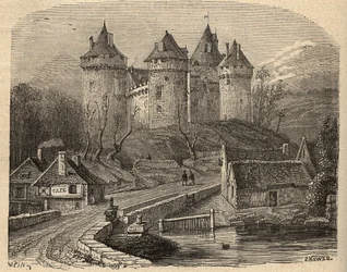 Chateau de Combourg - Ille-et-Vilaine Bretania - grawerowanie w „” PATRIE” - PECTUREQUIREQUE OPIS FRANCJI W 6 TOMACH WG LUCIENA HUARDA - koniec XIX wieku