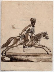 „Wódz (ataman) Kozak” (Ataman Kozaków) Anonimowy rysunek 1818 wym. 11,4x8,2 cm Kolekcja prywatna