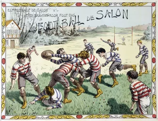 Dzieci grające w rugby - rysunek, koniec XIX wieku