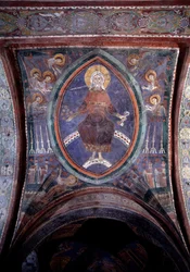 Chrystus od apokalipsy do obosiecznego miecza wychodzącego z ust, fresk XIII wiek