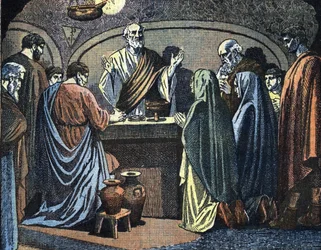 Chrześcijanin w katakumbach świętujący Wielkanoc Ilustracja z filmu "Le Pelerin
