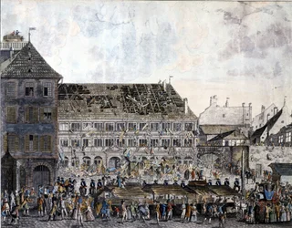 Wspinaczka i plądrowanie kamienicy (ratusza) Strasburga, 21 lipca 1789 r.