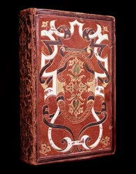 Kopia Pisma Świętego po łacinie należąca do Johna Groliera de Servieres (1479-1565), tresoriera i bibliofila, do oprawy marokinowej czerwonej (Biblia z introligatorstwem Grolier) Chantilly musee Conde