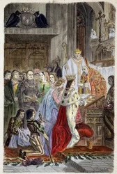 Koronacja cesarza Ottona I (912-973) przez papieża Jana XII w 962 roku - w „Histoire des papes“ Maurice