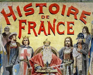 Okładka książki „Histoire de France”” z postaciami historycznymi.