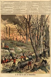 Pożar kryminalny w lesie Fontainebleau. Grawerowanie w „”Le petit journal”” 22.04.1893. Kolekcja Selvy.