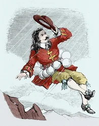 Cyrano de Bergerac wyjęty z fiolek, ilustracja z: „Inny świat