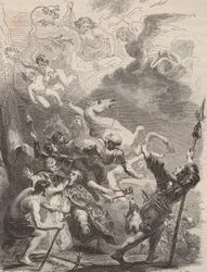 Śmierć świętego Lievina Wielkiego (Livin lub Lebwin lub Livinus) jako ewangelizatora Flandrii, męczeństwo w 657/663. Rycina z 1868 r. w „Histoire de Belgique od czasów pierwotnych do końca panowania Leopolda I”” autorstwa Theodore