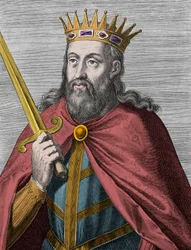 Denis Portugalii (Król Rolnik) - Denis I Portugalii (1261-1325) (Rolnik - Król Troubadur - Ojciec Ojczyzny - Liberał) Grawerowanie