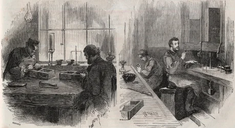 Cięcie diamentowe w warsztacie w Holandii: łuparki i polerki - Grawerowanie w „”Le Monde Illustré””