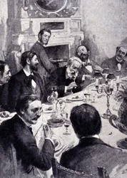 Jadalnia przy stole autorstwa Victora Hugo z Jean Mounet Sully (Mounet-Sully) (1841 - 1916), francuskim aktorem. Rycina XIX wieku.