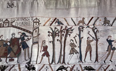 Książę Guillaume zlecił budowę statków, wycięto drzewa - gobelin z Bayeux, znany jako Haft królowej Matyldy