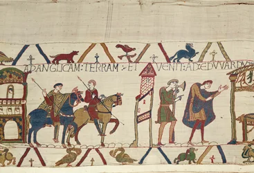 Earl Harold jedzie z Bosham do Londynu, Bayeux Tapestry (haft wełniany na płótnie)
