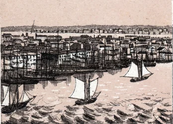 East River w Nowym Jorku w Stanach Zjednoczonych w „Świat przedstawia 168 widoków”” Niedatowany (koniec XIX wieku)