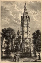 Kościół Notre Dame de Croaz Batz w Roscoff - Finistere - Bretania - grawerowanie w „” PATRIE” - PECTURESSE OPIS FRANCJI W 6 TOMACH WG LUCIENA HUARDA - koniec XIX wieku
