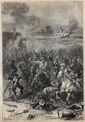 Egorgement of the Puritans - XIX-wieczna ilustracja do powieści historycznej „Purytanie Szkocji” (Stara śmiertelność) Waltera Scotta (1771-1832)