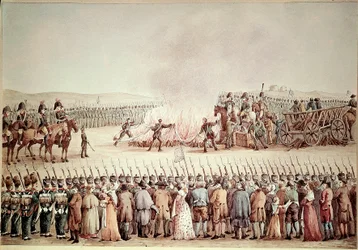 Towary angielskie zostały zniszczone na rozkaz Napoleona I Bonaparte podczas blokady kontynentalnej w 1806 roku.