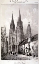 Rycina katedry w Bayeux opublikowana w „Monumentalnym i archeologicznym średniowieczu””. 19 wiek