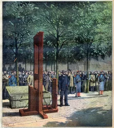 Egzekucja gilotyną morderców z Courbevoie, Dorégo i Berlanda, przed więzieniem La Roquette w Paryżu, 08/08/1891