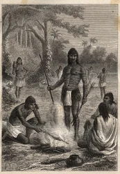Wyprawa do Ameryki (1799-1804) Alexander von Humboldt (1769-1859) i Aime Bonpland (1773-1858): Indianie Omaguas (Amazonia, Peru) - ilustracja z „Wielkich marynarzy XVIII wieku”