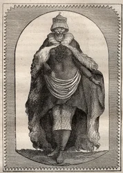 Wyprawa w głąb ziem RPA (1775) Andersa Sparrmana (1748-1820): hottentote (kobieta Khoikhoi) - ilustracja zaczerpnięta z „Wielkich żeglarzy XVIII wieku””