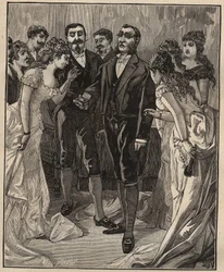 Słynne diamenty: Bankier Vanlerberghe ukazujący fałszywego regenta na początku XIX wieku. Grawer z 1885 roku w „Les arts et metiers illustres” Adolphe BITARD.
