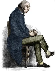 Ojciec Goriot. Grawerowanie w połowie XIX wieku. Ilustracja do „Ojca Goriota” Honore de Balzac (1799-1850).