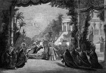 Pierwsze przedstawienie w teatrze operowym Paryża w 1863 roku opery Hectora Berlioza „Les Troyens”. V akt: Śmierć Didona.