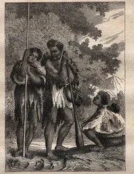 Pierwsza podróż (1768-1771) kapitana Jamesa Cooka (1728-1779): rodzina neozelandzka (Neo Zelandaise) - ilustracja zaczerpnięta z „Wielkich marynarzy XVIII wieku””