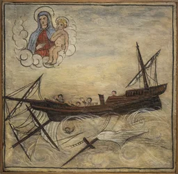 Były żeglarz woto (ex voto), popularna propozycja jako rękojmia oddania i wdzięczności żeglarza przeżywającego niebezpieczeństwa morza, pochodzącego z kościoła Carmine, Torre del Greco, niedaleko Neapolu