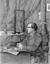 François Coppée (1842-1908), francuski poeta i dramaturg. Rysunek MF Desmoulins.1885.