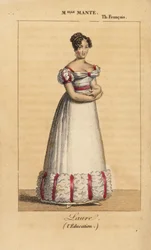 Francuska aktorka Louise-Charlotte-Theophile-Delphine Escoffie lub Mlle Mante jako Laure w sztuce L’Education ou les Deux Cousines Casimira Bonjour w Theater Francais