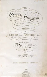 Frontyspicjum pierwszego niemieckiego wydania partytury Symfonii nr. 1 C-dur niemieckiego kompozytora Ludwiga van Beethovena (1770-1827) (1799-1800). Bonn