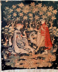 Scena szarmancka, dar serca (Gobelin, ok. 1400-1410)