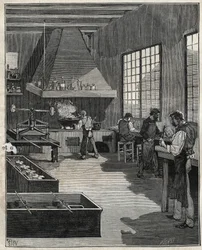 Złotnik galwaniczny: przygotowanie form. Grawer z 1885 roku w „Les arts et metiers illustres” Adolphe BITARD.