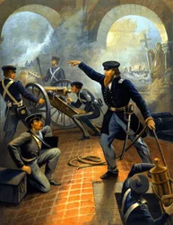 General Grant (1822 - 1885) podczas kapitulacji miasta Meksyk (wojna w Meksyku: 1845 - 1848) - grawerowanie w latach 1860-1870.