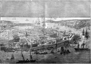 Widok ogólny Hawany w 1862 r. - aparatu dywizji francuskiej dowodzonej przez kontradmirała Juriena de la Graviere.