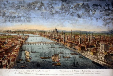 Ogólny widok na miasto Londyn, które obejmuje najbliższą część Tamizy. 1800.