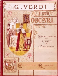 Giuseppe Verdi: Okładka nuty na fortepian do opery „I Due Foscari”. Wydanie Ricordiego.