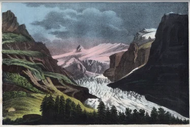 Lodowiec Grindelwald w Szwajcarii w XIX wieku - rycina z „Usi e Costumi di Tutti i Popoli dell