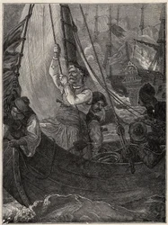 Grecka wojna o niepodległość 1821 - 1829: Konstantyn (Konstantyn) Kanaris (Konstantinos Canaris) spala okręt flagowy floty tureckiej przed Chios