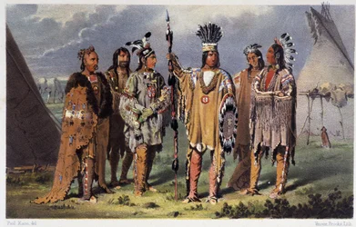 Grupa sześciu Indian Chiefs - w „Wędrówka artysty wśród Indian Ameryki Północnej” Paula Kane, Longmans & Roberts, Londyn