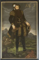 Gustaw I Waza de Suede - Portret króla Szwecji Gustawa I (1496-1560), Anonim . Olej na płótnie. Wymiar : 200x125 cm. Muzeum Narodowe w Sztokholmie