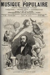 Gustave Nadaud (1820-1893), francuski autor tekstów piosenek i jego pieśni - rycina w słynnym tygodniku „La musique populaire”” - 1882