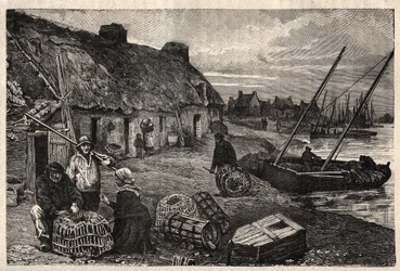 Mieszkania Poucheurs w Concarneau - Finistere - Breatgane - grawerowanie w „” PATRIE” - PECTURESSE OPIS FRANCJI W 6 TOMACH WG LUCIENA HUARDA - koniec XIX wieku